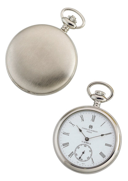 Charles Hubert Stainless Steel Open Face Mechanical Pocket Watch 3756-WR