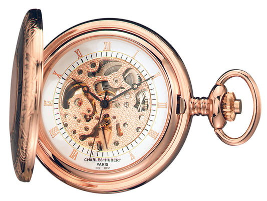 Charles-Hubert Rose-Gold Plated Half Hunter Mechanical Pocket Watch 3806