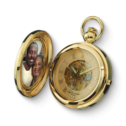 Charles Hubert Gold-Plated Half Hunter Photo Frame Mechanical Pocket Watch 3848