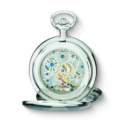 Charles Hubert Stainless Steel Polished Finish Double Full Hunter Mechanical Pocket Watch 3904-W