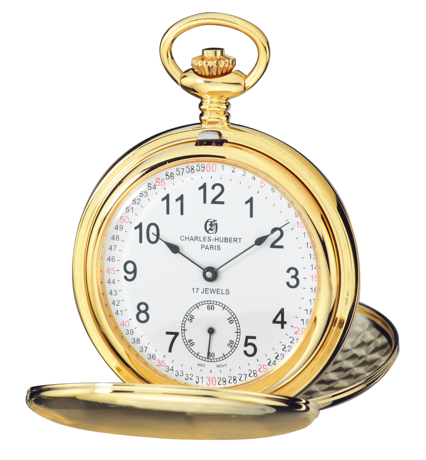 Charles Hubert Gold-Plated Stainless Steel Polished Finish Double Full Hunter Mechanical Pocket Watch 3907-GRR