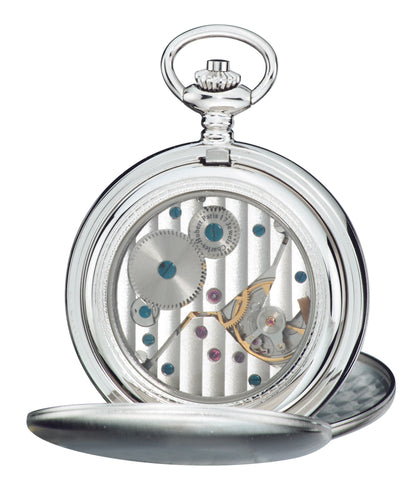 Charles Hubert Stainless Steel Polished Finish Double Full Hunter Mechanical Pocket Watch 3907-WR