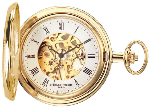 Charles-Hubert Gold-Plated Full Hunter Mechanical Pocket Watch 3909-G