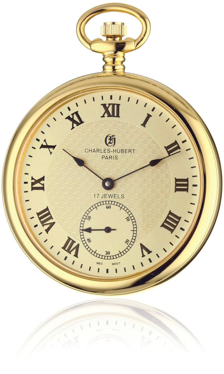 Charles Hubert Gold-Plated Stainless Steel Open Face Mechanical Pocket Watch 3912-G