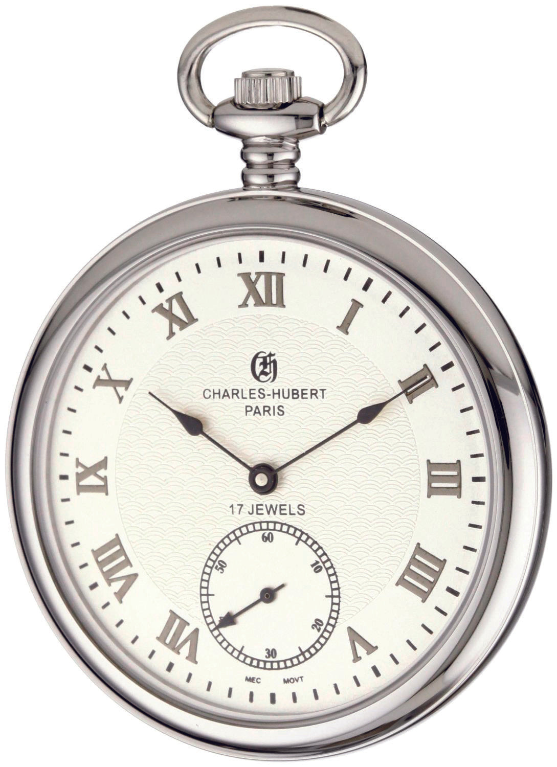 Charles Hubert Stainless Steel Open Face Mechanical Pocket Watch 3912-W