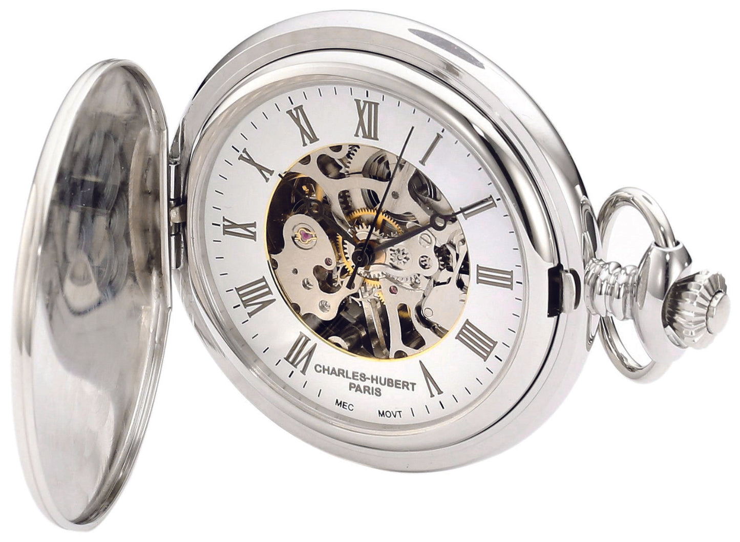 Charles Hubert Stainless Steel Full Hunter Mechanical Pocket Watch 3929