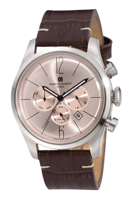 Charles Hubert Stainless Steel Dual Time Quartz Watch