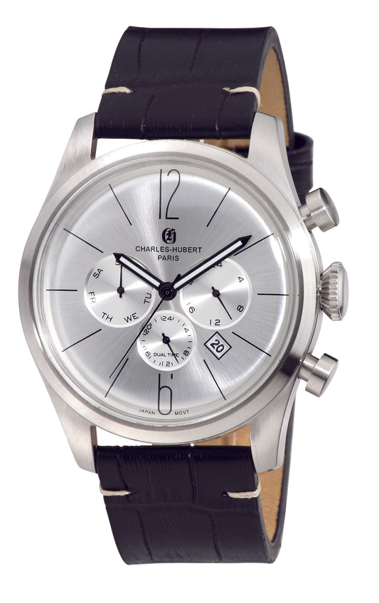 Charles Hubert Stainless Steel Dual Time Quartz Watch 3959-S