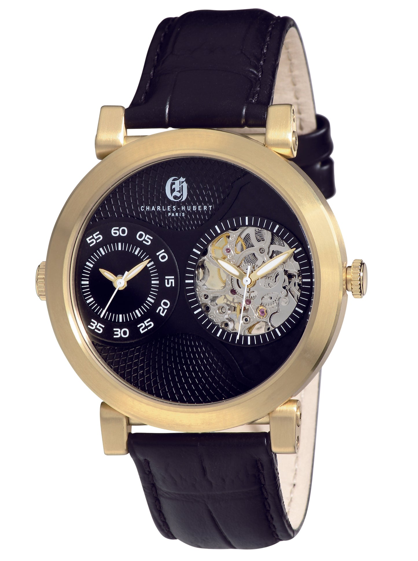 Charles Hubert Gold-Plated Stainless Steel Dual Time Mechanical and Quartz Watch 3966-G