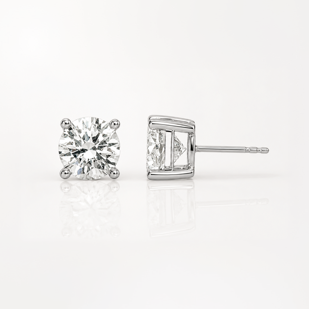 True Origin Lab Grown Diamond VS+ F+ Princess Four Prong Heavy Weight Complete Stud Earrings