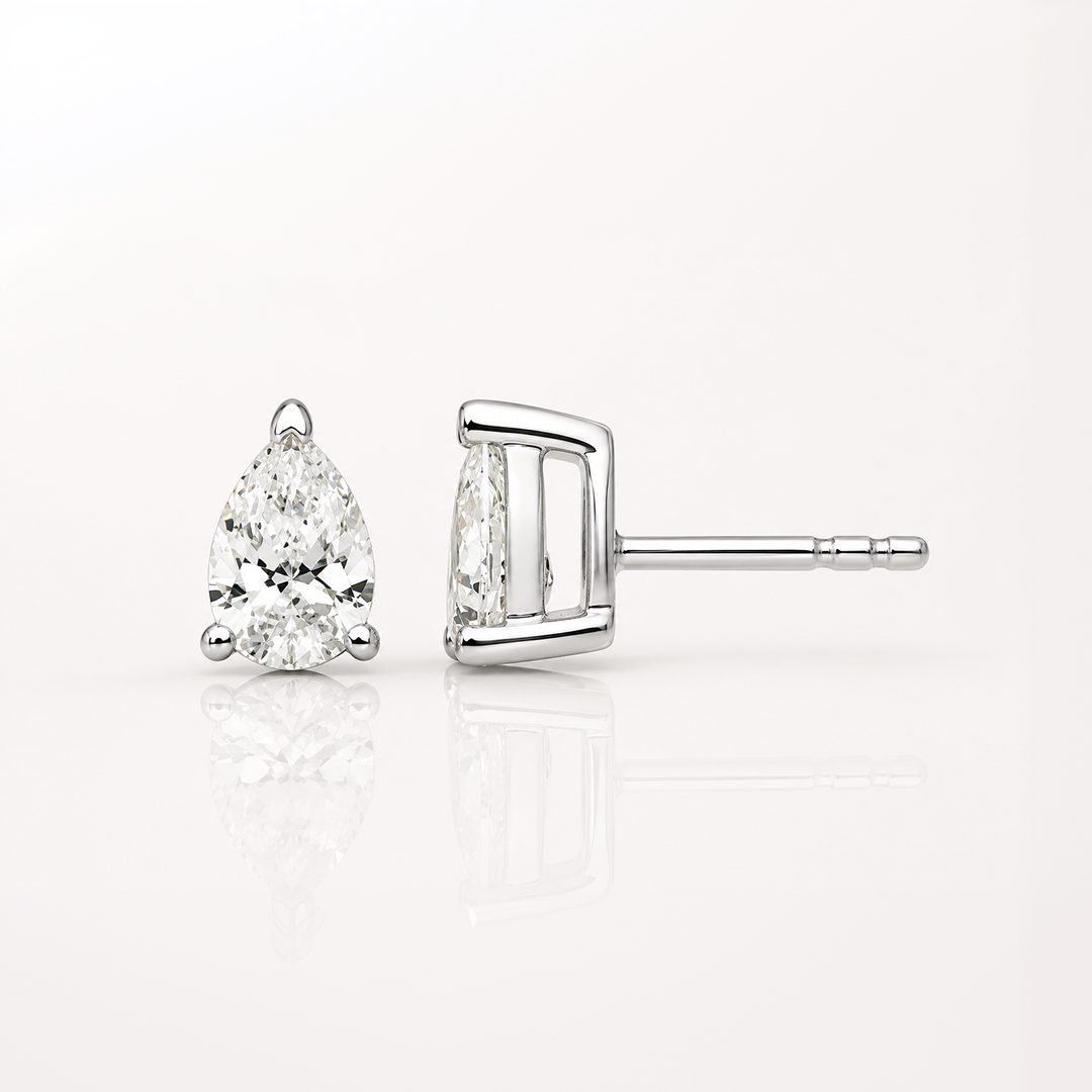 True Origin Lab Grown Diamond VS+ F+ Pear Four Prong Heavy Weight Complete Stud Earrings