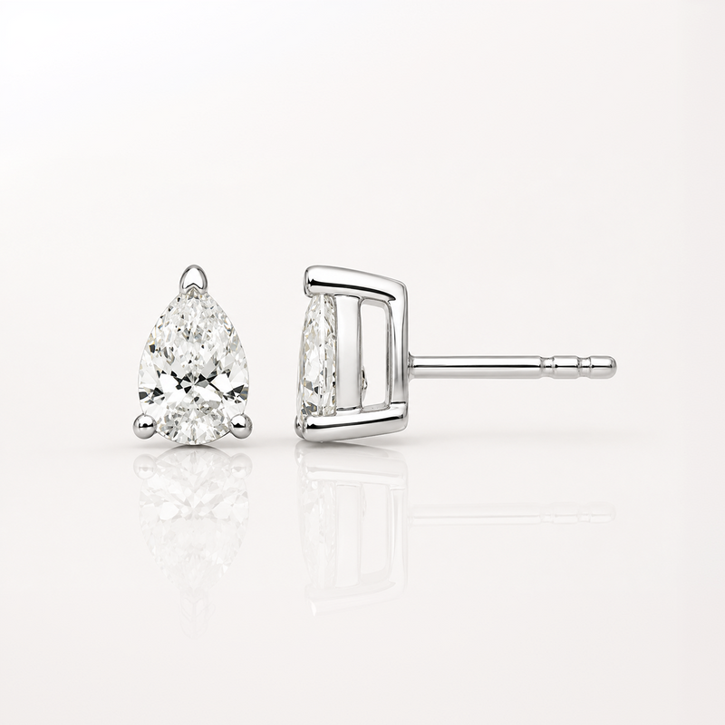 True Origin Lab Grown Diamond VS+ F+ Pear Four Prong Heavy Weight Complete Stud Earrings