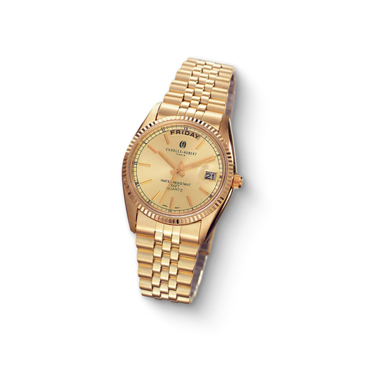 Charles-Hubert Paris Gold plated w/ Champagne Face Quartz Watch 3400-OY