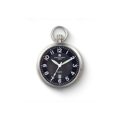 Charles-Hubert Stainless Steel Open Face Quartz Pocket Watch DWA058