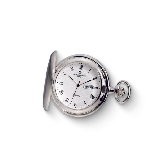 Charles-Hubert Brushed Finish Full Hunter Quartz Pocket Watch 3974-W