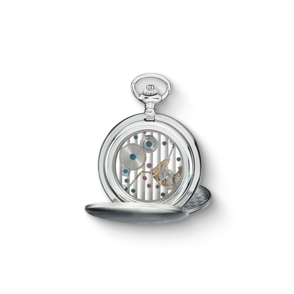 Charles Hubert Stainless Steel Brushed Finish Double Full Hunter Mechanical Pocket Watch 3908-WR