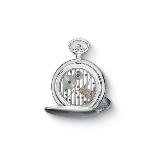 Charles Hubert Stainless Steel Brushed Finish Double Full Hunter Mechanical Pocket Watch 3908-WR
