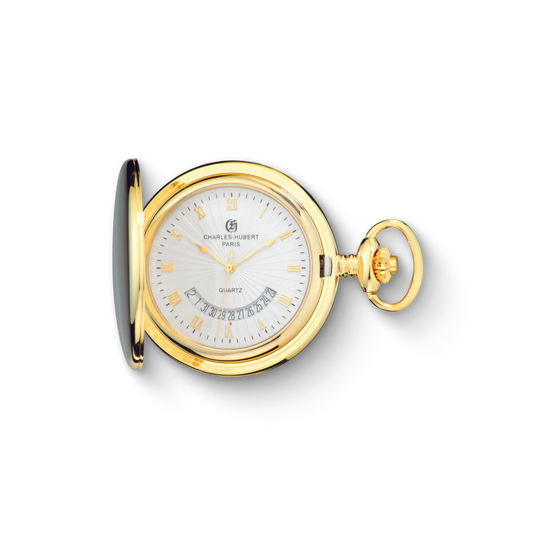Charles Hubert Gold-Plated Full Hunter Quartz Pocket Watch 3900-G