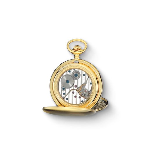 Charles Hubert Gold-Plated Stainless Steel Brushed Finish Double Full Hunter Mechanical Pocket Watch 3908-GR