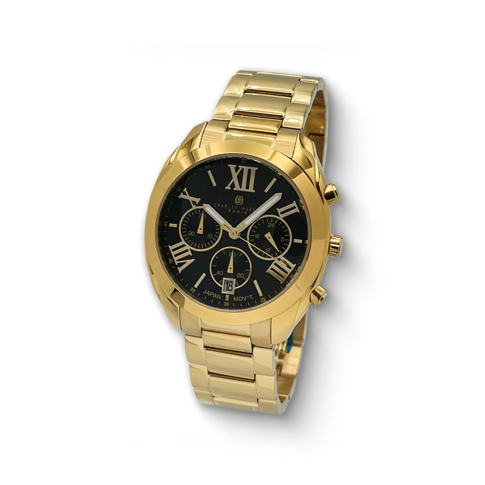 Charles Hubert Gold-Plated Stainless Steel Chronograph Quartz Watch 4034-B