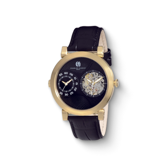 Charles Hubert Gold-Plated Stainless Steel Dual Time Mechanical and Quartz Watch 3966-G