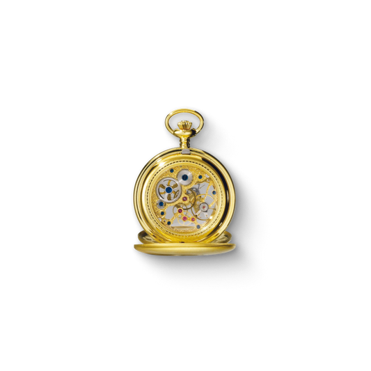 Charles Hubert Gold Plated Brushed Finish Stainless Steel Double Full Hunter Mechanical Pocket Watch 3780-G