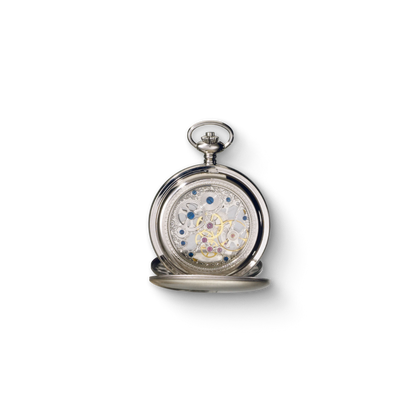 Charles Hubert Stainless Steel Brushed Finish Double Full Hunter Mechanical Pocket Watch 3780-W
