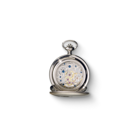 Charles Hubert Stainless Steel Brushed Finish Double Full Hunter Mechanical Pocket Watch 3780-W