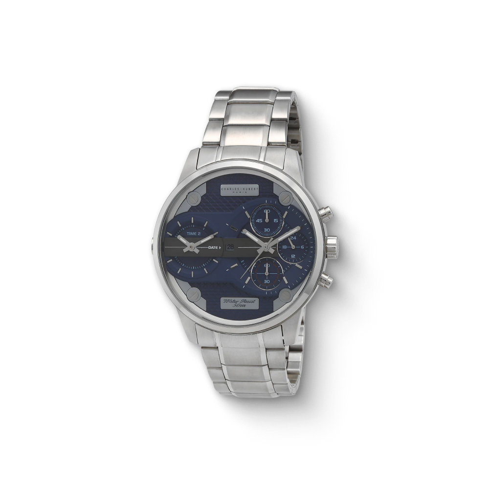Charles Hubert Stainless Steel Dual Time Chronograph Quartz Watch 4008-E