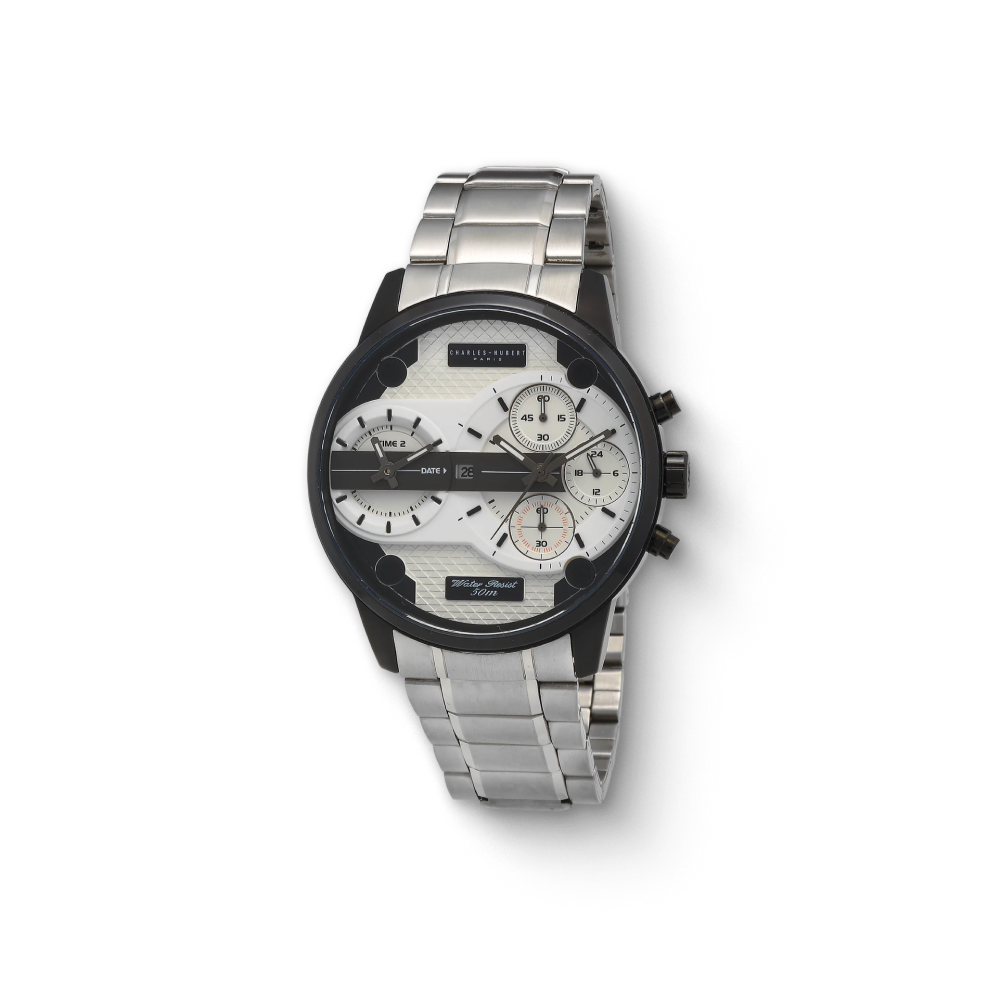Charles Hubert Stainless Steel Dual Time Chronograph Quartz Watch 4008-W