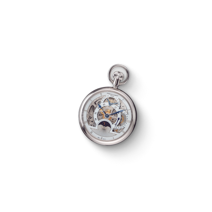 Charles Hubert Stainless Steel Open Face Dual Time Mechanical Pocket Watch