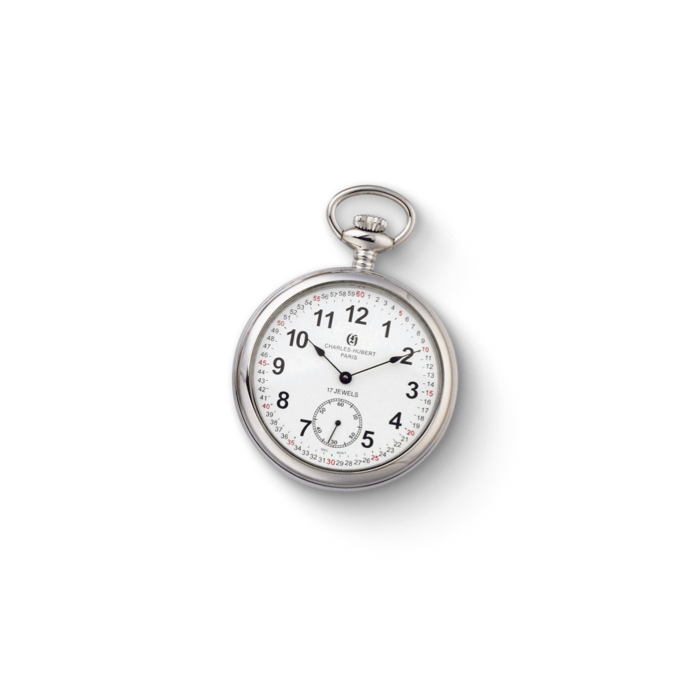 Charles Hubert Stainless Steel Open Face Mechanical Pocket Watch 3756-WRR