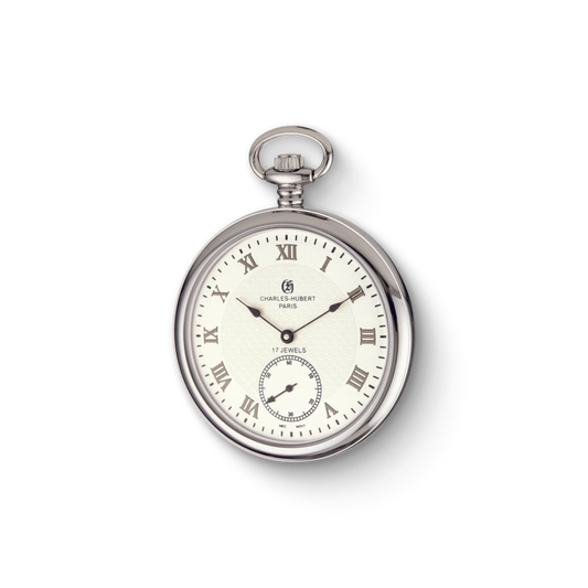 Charles Hubert Stainless Steel Open Face Mechanical Pocket Watch 3912-W