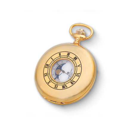 Charles Hubert Gold-Plated Half Hunter Moon Phase Quartz Pocket Watch DWA051