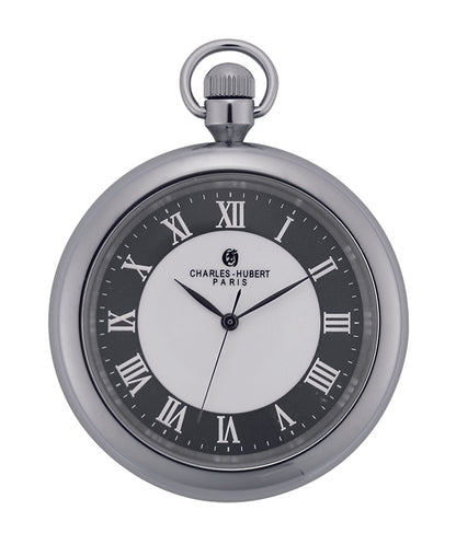 Charles Hubert Stainless Steel Open Face Quartz Pocket Watch DWA076