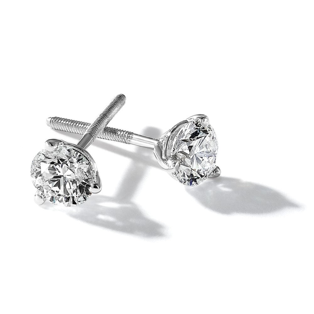 True Origin Lab Grown Diamond VS+ F+ Round Three Prong Heavy Weight Screw Back Complete Stud Earrings