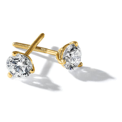 True Origin Lab Grown Diamond VS+ F+ Round Three Prong Heavy Weight Screw Back Complete Stud Earrings
