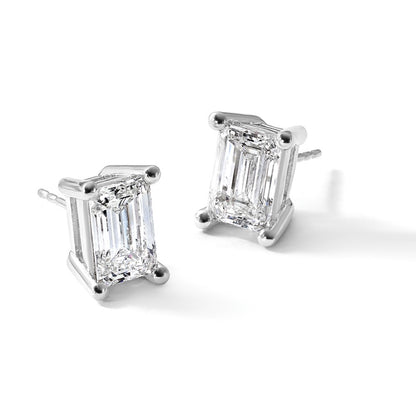 True Origin Lab Grown Diamond VS+ F+ Emerald Four Prong Heavy Weight Complete Stud Earrings