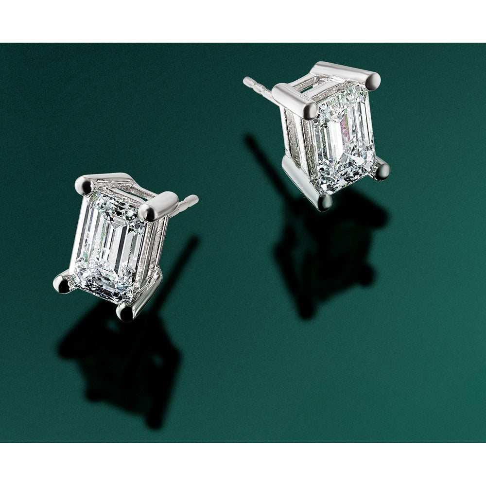 True Origin Lab Grown Diamond VS+ F+ Emerald Four Prong Heavy Weight Complete Stud Earrings
