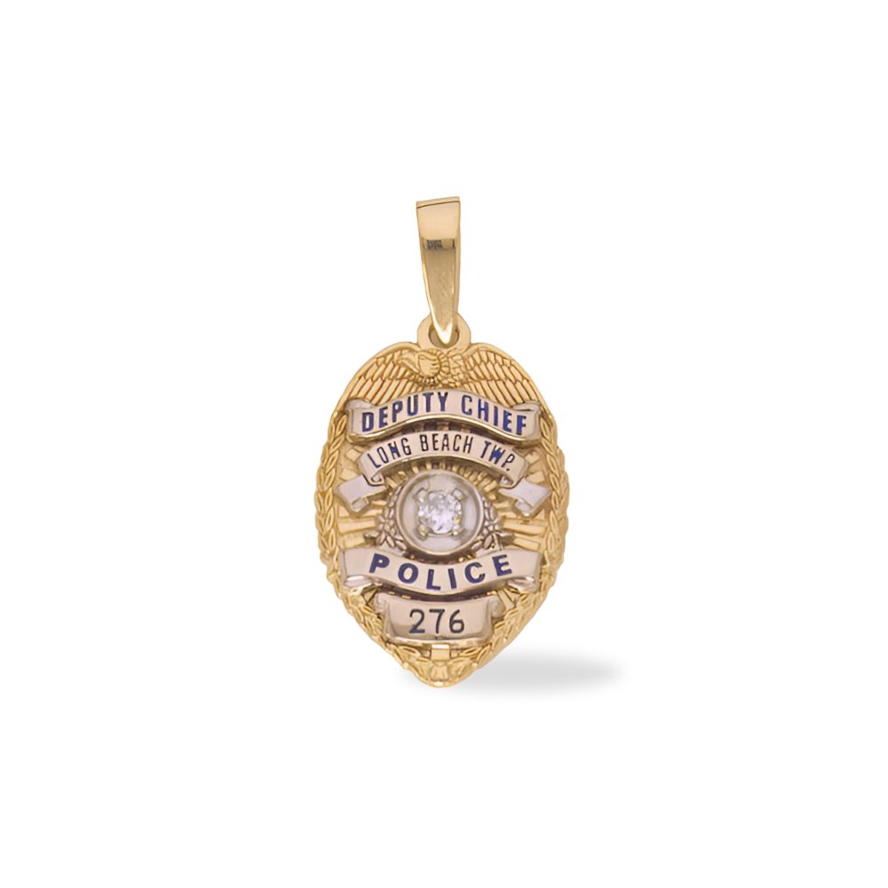 Long Beach Township PD Badge Pendant With Diamond - Gold & Two-Tone