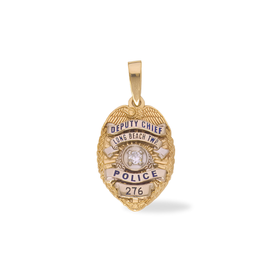 Long Beach Township PD Badge Pendant With Diamond - Gold & Two-Tone