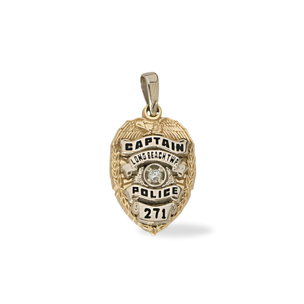Long Beach Township PD Med. Badge Pendant - Gold & Two-Tone