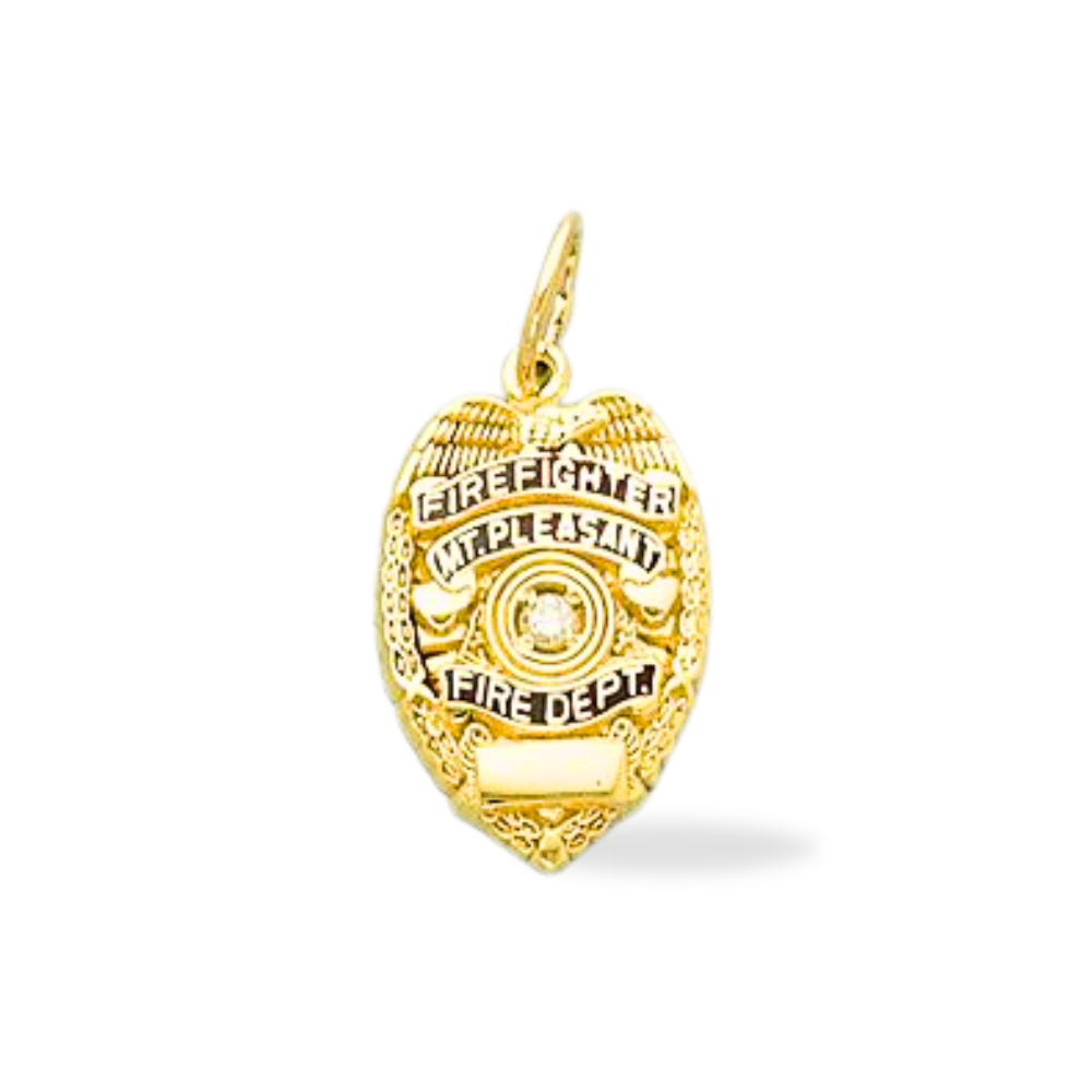 Mt. Pleasent Fire Department Medium Badge Pendant - Gold