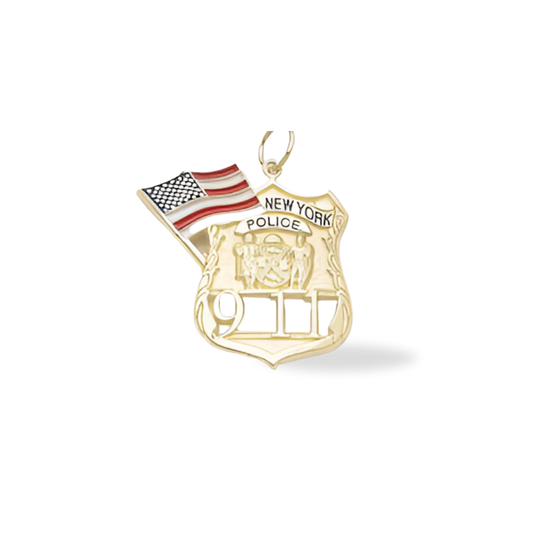 NYPD Memorial With Flag Enameled Pendant - Gold