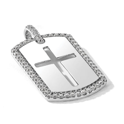 True Origin Men's Lab Grown Diamond VS+ F+ Complete Cross Dog Tag Pendant