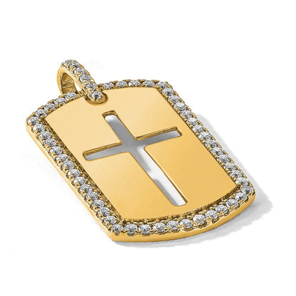 True Origin Men's Lab Grown Diamond VS+ F+ Complete Cross Dog Tag Pendant