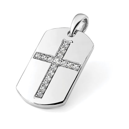 True Origin Men's Lab Grown Diamond VS+ F+ Complete Cross Dog Tag Pendant
