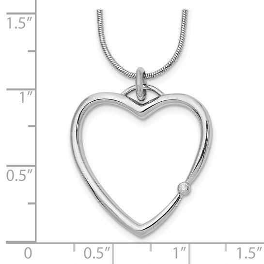 Heart Sterling Silver & Diamond 18" Necklace