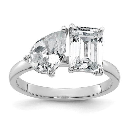 True Origin Lab Grown Diamond VS+ F+ Complete Pear and Emerald Two Stone Ring