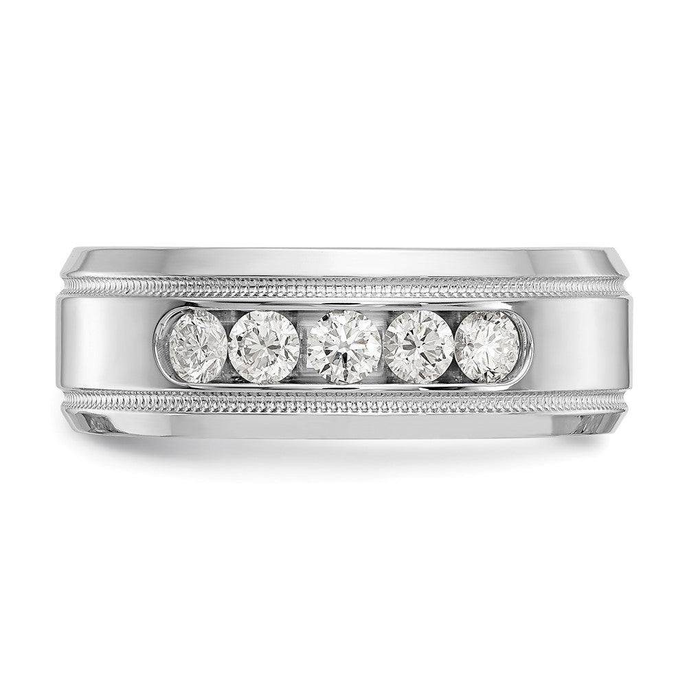 True Origin Men's Lab Grown Diamond VS D E F Polished Five Stone Beveled Edge Miligrain Band